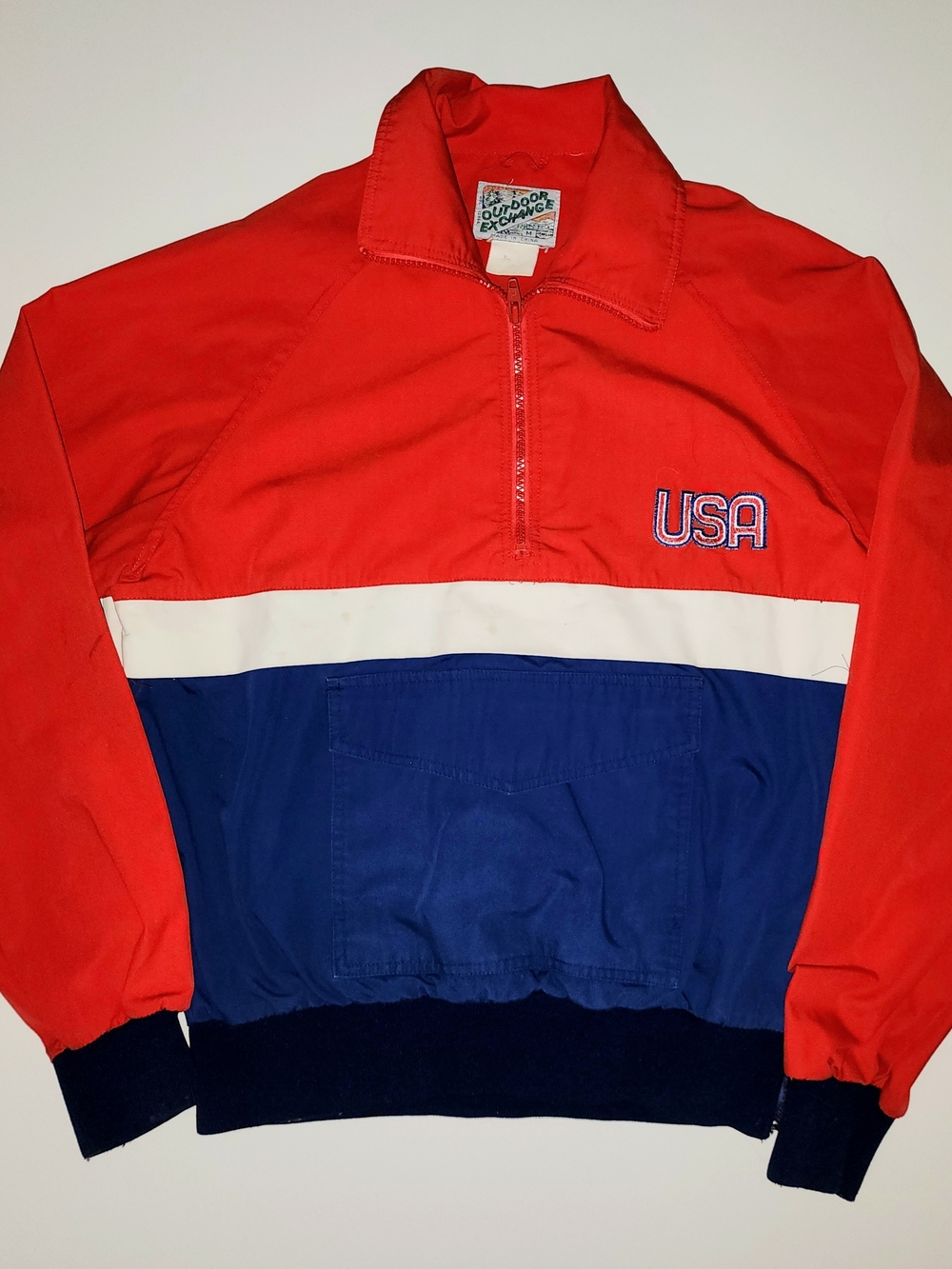 Vintage 80s Outdoor Exchange Olympics "USA" Jacket size Medium red white blue - Picture 1 of 5